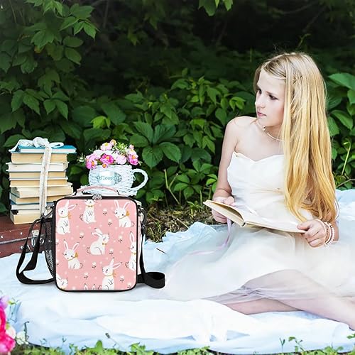 Miniatura 7 de AUUXVA Lindas bolsas de almuerzo con diseño de conejito rosa para niñas y niños, lonchera térmica, con correa ajustable, a prueba de fugas,