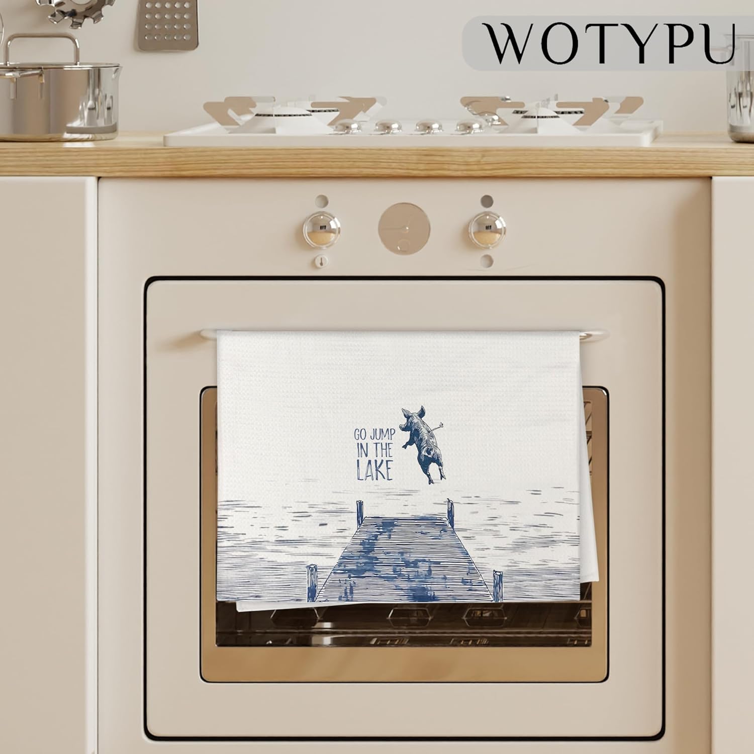 Lake House Decor Kitchen Towels, Funny Lake Pig Gift Dish Tea Towel for Kitchen Cabin Decor, Pig Lover Gifts Hand Towels for Bathroom Decor, 16x24 Inch - Image 3