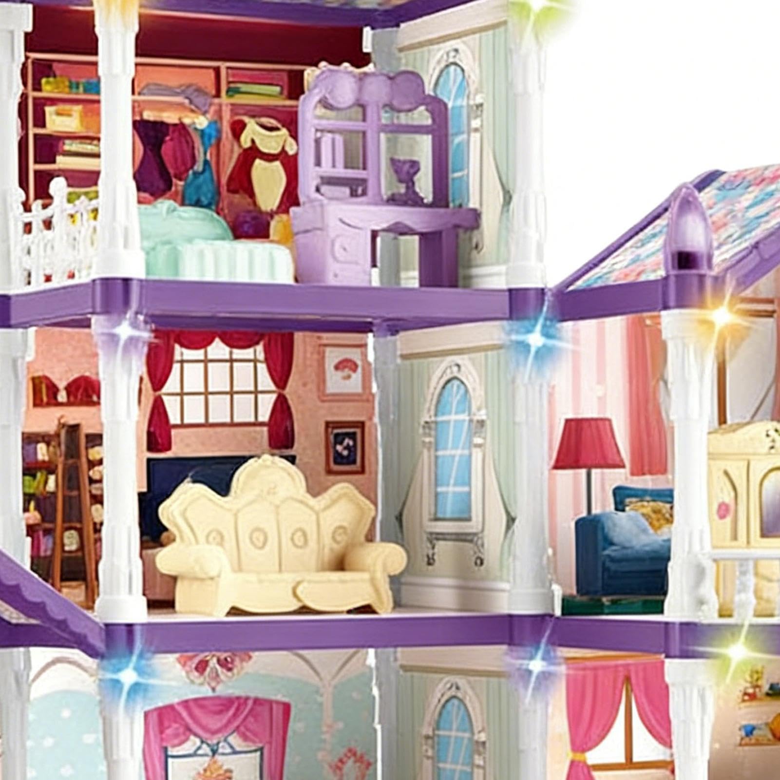 Dom dla lalek, Mini Villa, Princess Mansion, Toy Home, dla dziewczyn | Miniaturowy zestaw z czterema kołami i wieloma pokojami zawierającymi figurki królewskie meble i szczeniak do wnętrz
