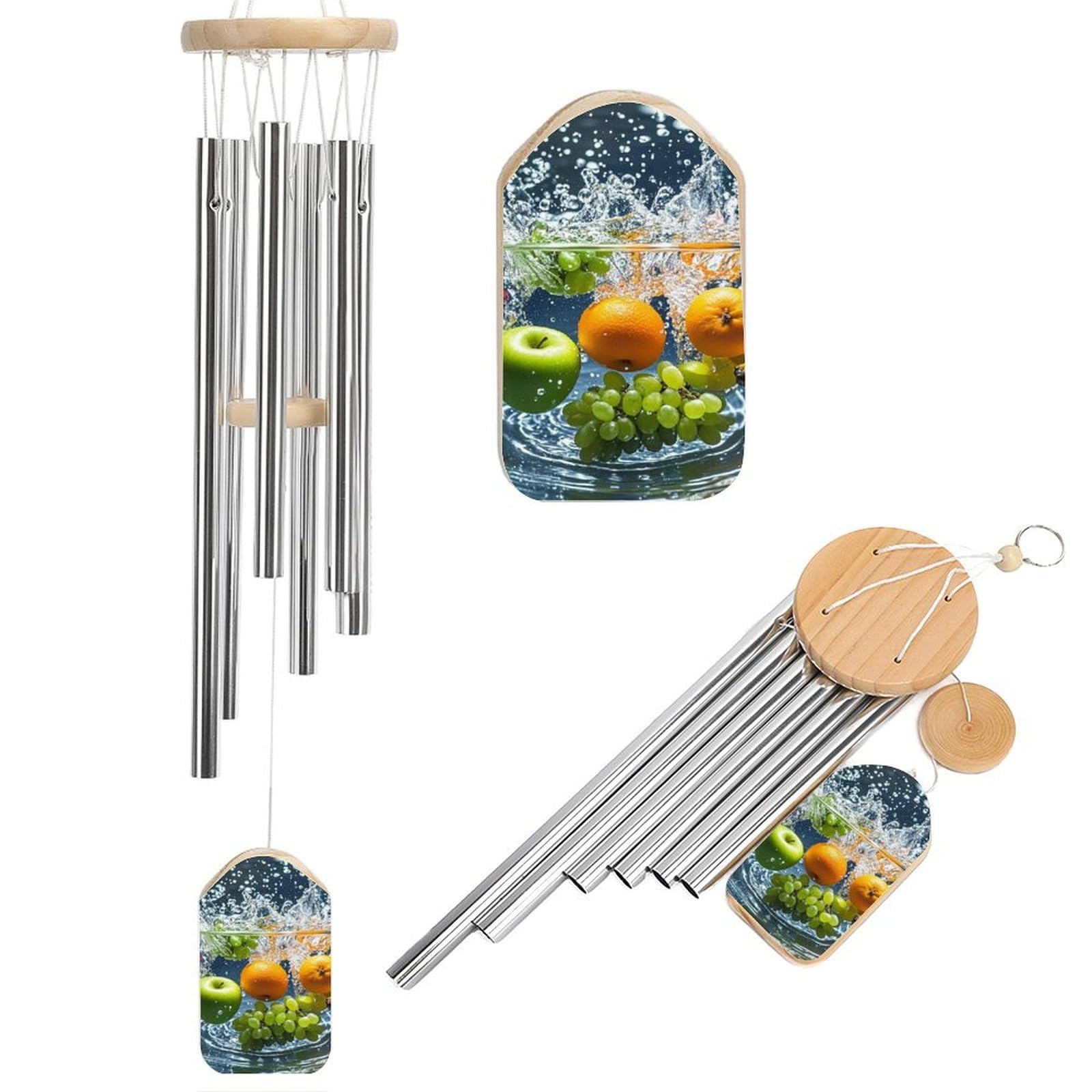 Carillon éolien de jardin suspendu en métal : déco extérieur avec tubes aluminium ton profond