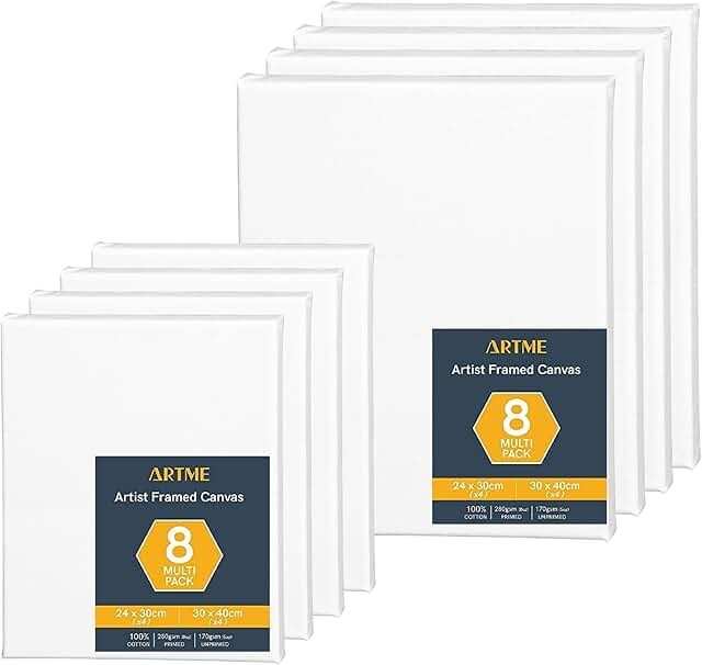 Artme Pre-Stretched Canvas 8pcs - 24x30CM-4pk & 30x40CM-4pk -Assorted Ar...
