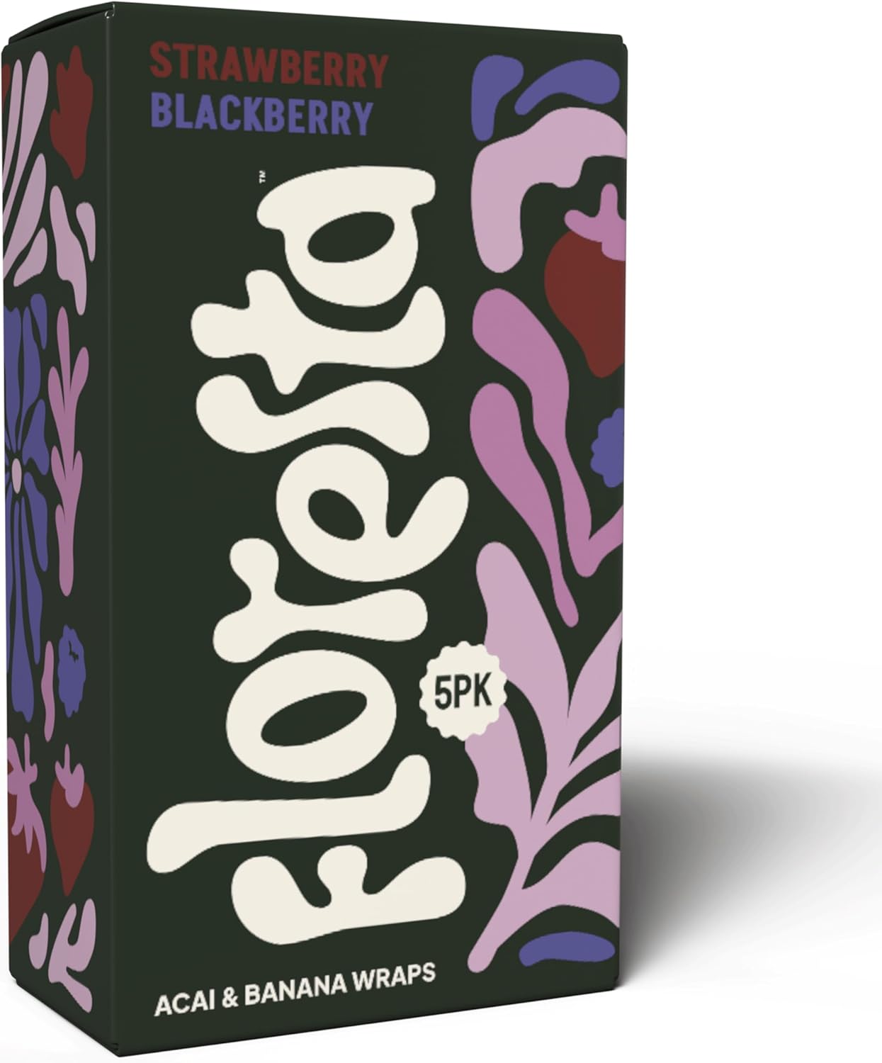Acai Wraps - Strawberry Blackberry Banana + Acai Blend Wraps. 5 Wraps per Pouch, 25 Pouches per Display - Made in Brazil (1 Box)