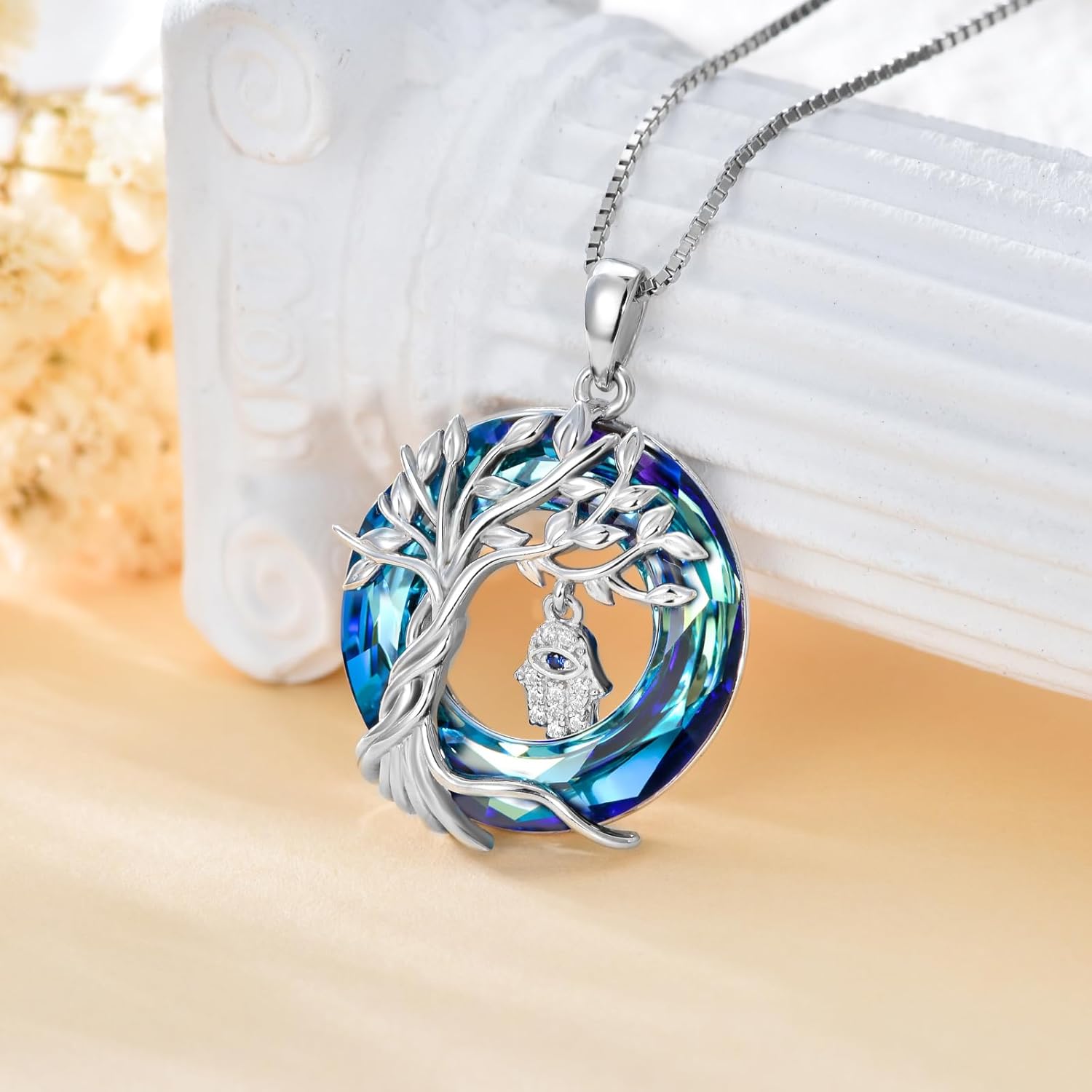 TOUPOP Evil Eye Necklace 925 Sterling Silver Tree of Life Circle Crystal Pendant Necklace Protection Jewelry Amulet Birthday Gifts for Women Her - Image 4