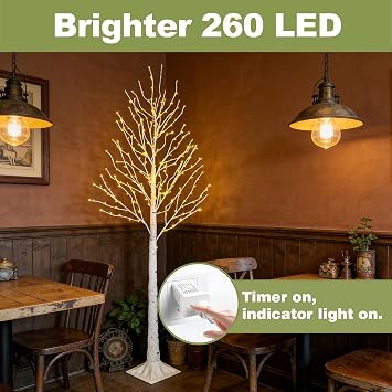 2-Pack 6FT Lighted Birch Tree with Timer, Total 520 LED Tree Lights