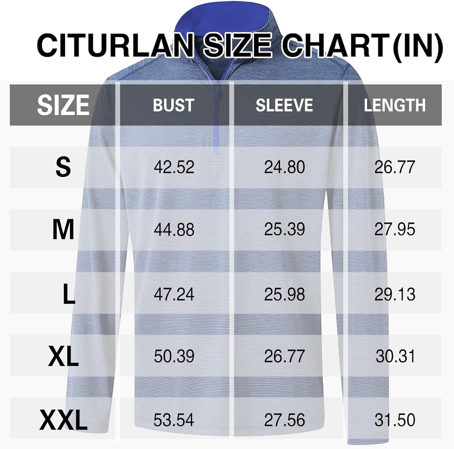 Quarter Zip Pullover Men Golf Shirts Quick Dry Stripe Long Sleeve UPF 50 1/4 Athletic Sun Protection Fishing Running