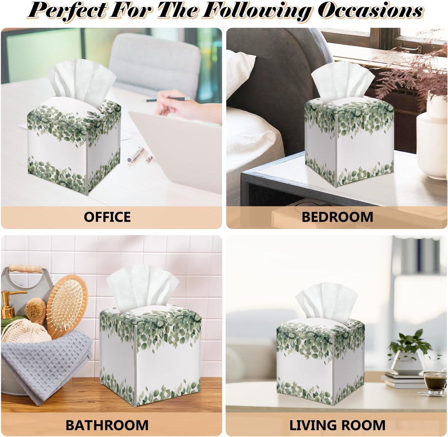 Leaf Theme Leather Tissue Box Cover Square Watercolor Decorative Tissue Holder for Bathroom Home Office Gifts for Women Girls Sister Bestie Daughter Housewarming Christmas Birthday Gifts - DH545 image 3