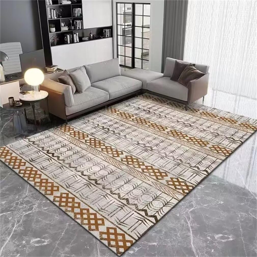 Tapis de sol anti-glisse gris 70x140 cm style géométrique vintage pour salon