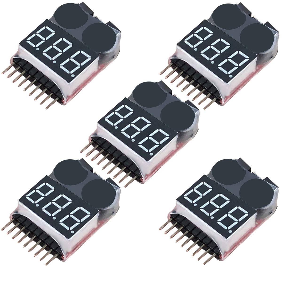 Lipo Battery Checker,5Pack RC Lipo Battery Voltage Detector with Low Voltage Buzzer Alarm and LED Indicator,for 1S-8S Iithium Battery 1655