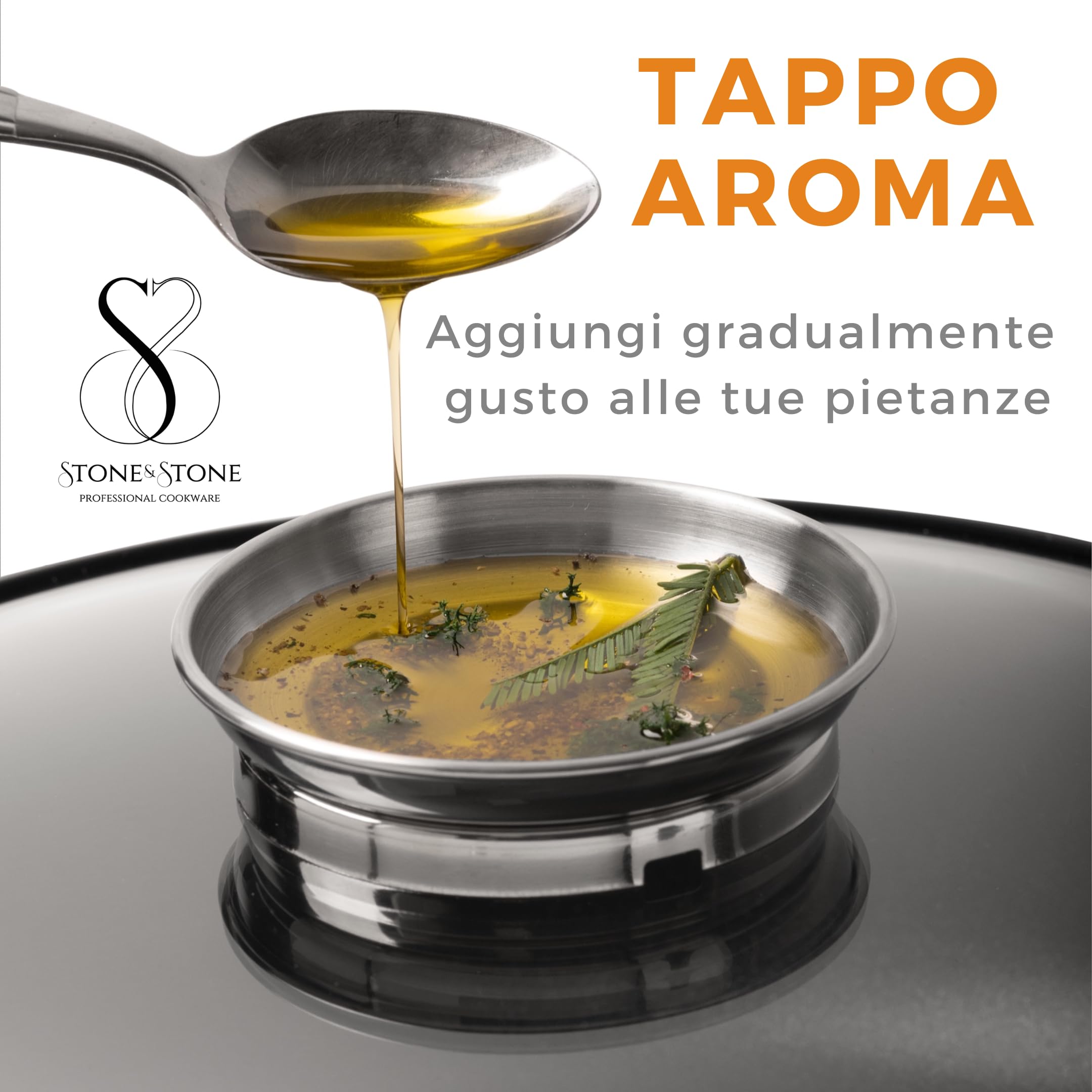 Stone&Stone Pentola 24cm professionale estremamente antiaderente con tecnologia tedesca fondo in acciaio casseruola cuoci pasta pentole anche per gas/forno e induzione sana priva di pfoa