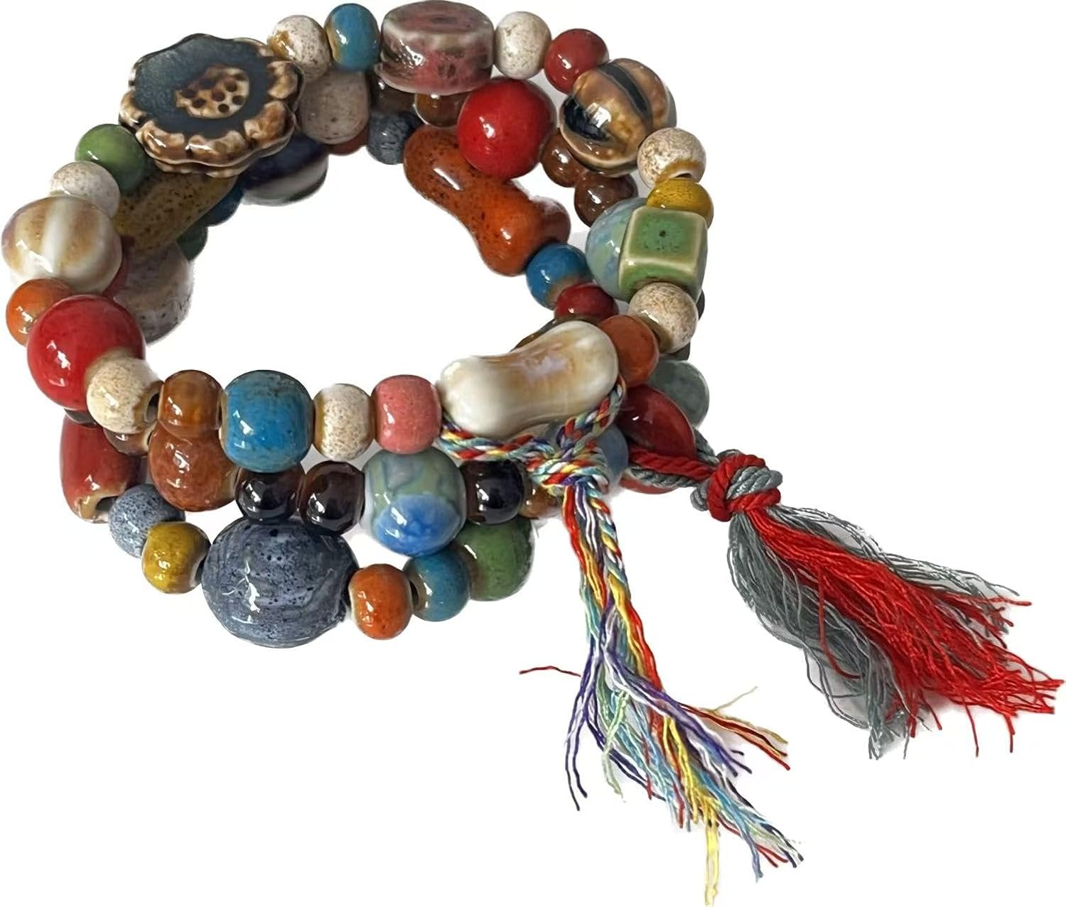 Bohemian Bracelet Sets for Women,3 Pieces Stackable Stretch Bracelets Colorful Ceramic Wood Beaded Tassel Beacelets Multilayered Boho Hippie Accessory Native American 2025 Fashion Jewelry