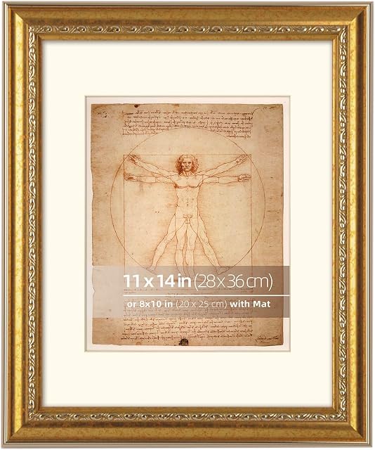 11x14 en Or Motif de travail emboîté cadre d'image classique orné avec haute brillance Rim, 8x10 pouces Photos ou oeuvres, Real Glass Protection