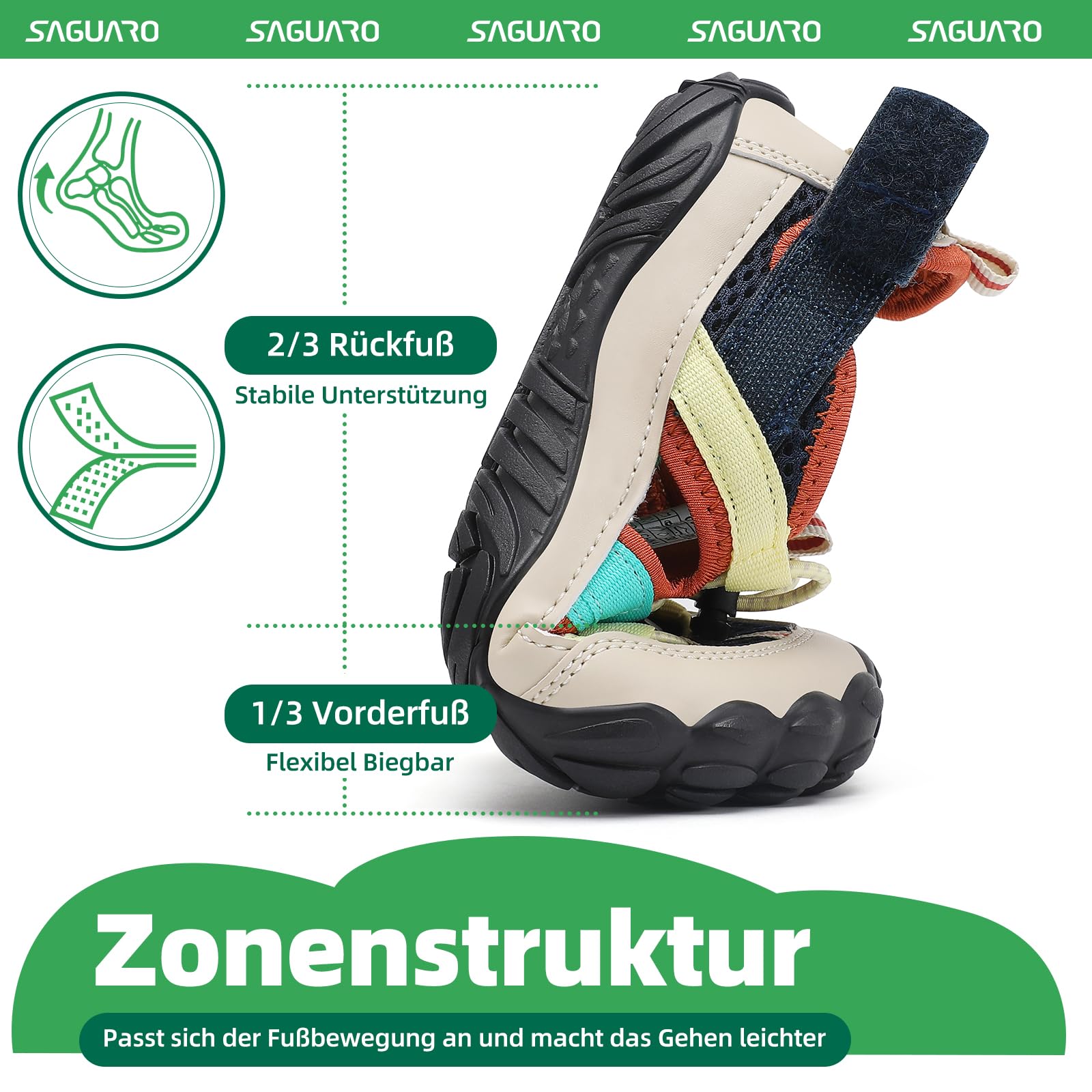 SAGUARO Kinder Geschlossene Sandalen Outdoor Rutschfest Trekkingsandalen mit Breiter Zehenbox und Zero-Drop Solhe,Gr.24-36