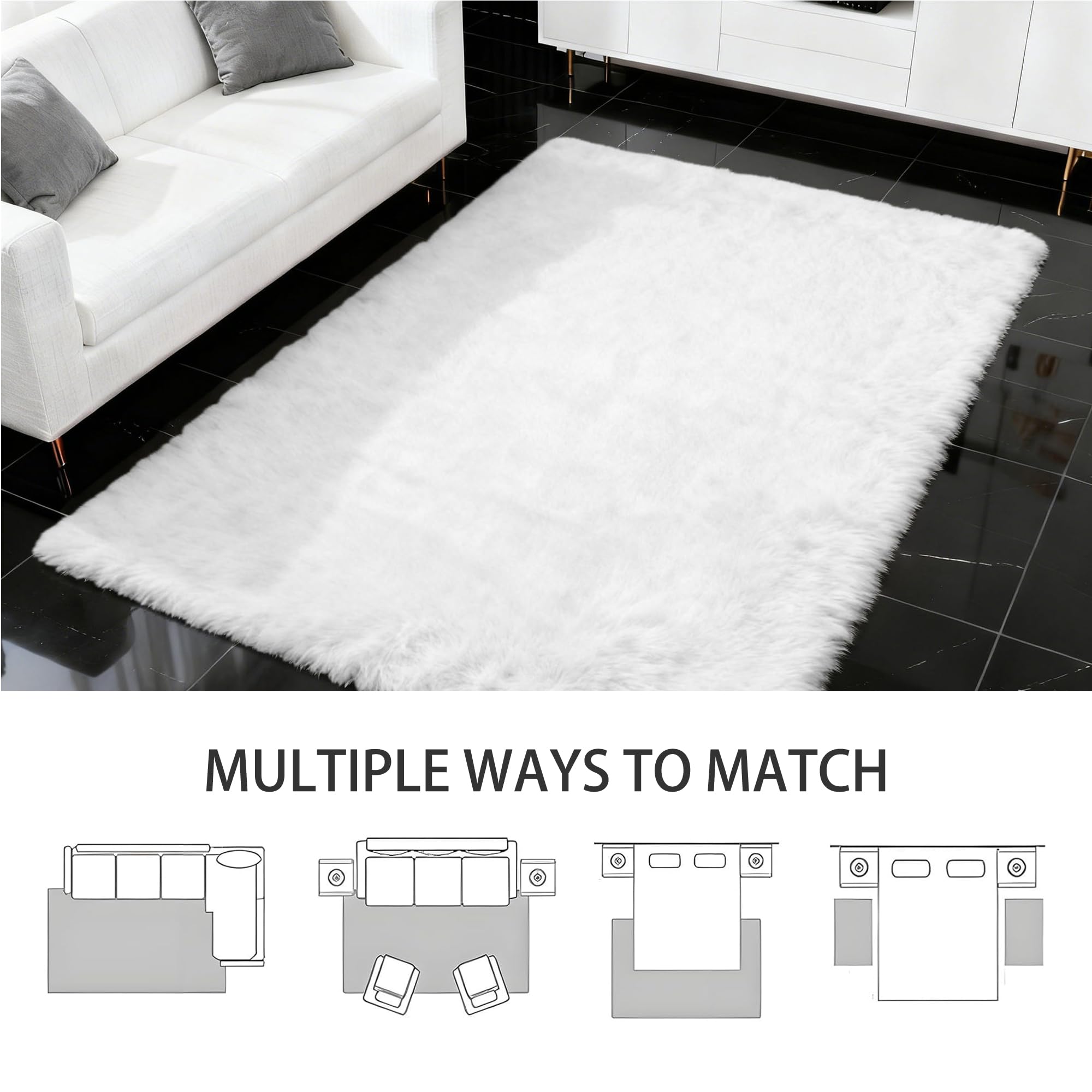 Tappeto in finta pelliccia, 210 x 290 cm, morbido, per soggiorno, camera da letto, arredamento moderno per la casa, elegante, design antiscivolo, facile da pulire