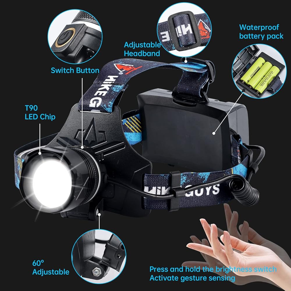 Lampe frontale LED - OUTAD - Version 2023 - Rechargeable USB - Imperméable - 6 modes d'éclairage