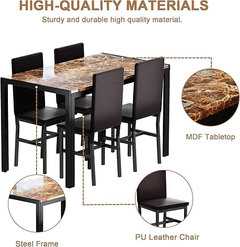 Miniatura 6 de DKLGG Juego de mesa de comedor para 4, mesa de cocina moderna y sillas con 4 sillas de piel sintética, juego de mesa de comedor que ahorra espacio