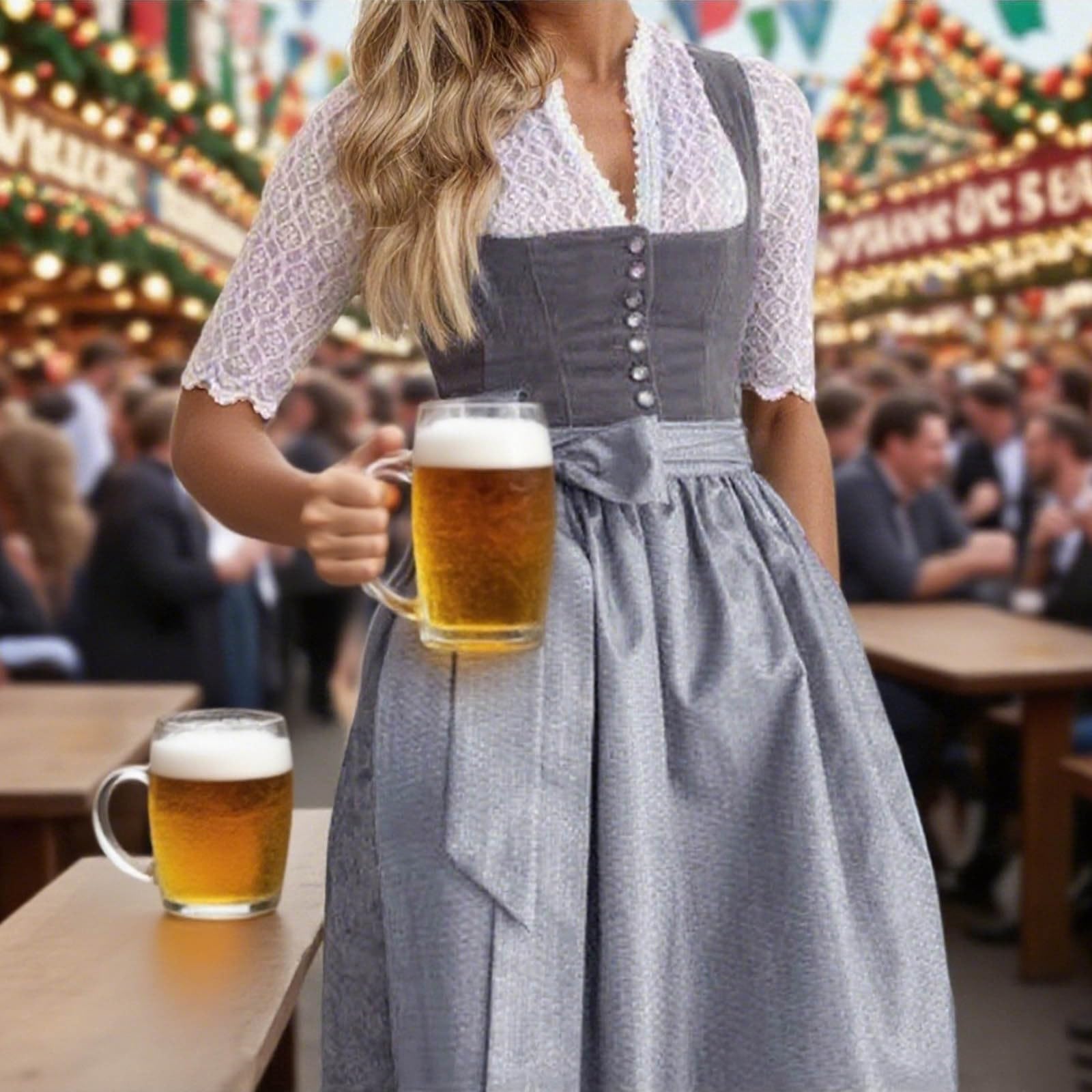 Dirndl da donna, abito tradizionale bavarese per l'Oktoberfest, set completo lungo oversize con camicetta Dirndl, costume per Oktoberfest, feste della birra, occasioni speciali, spettacoli