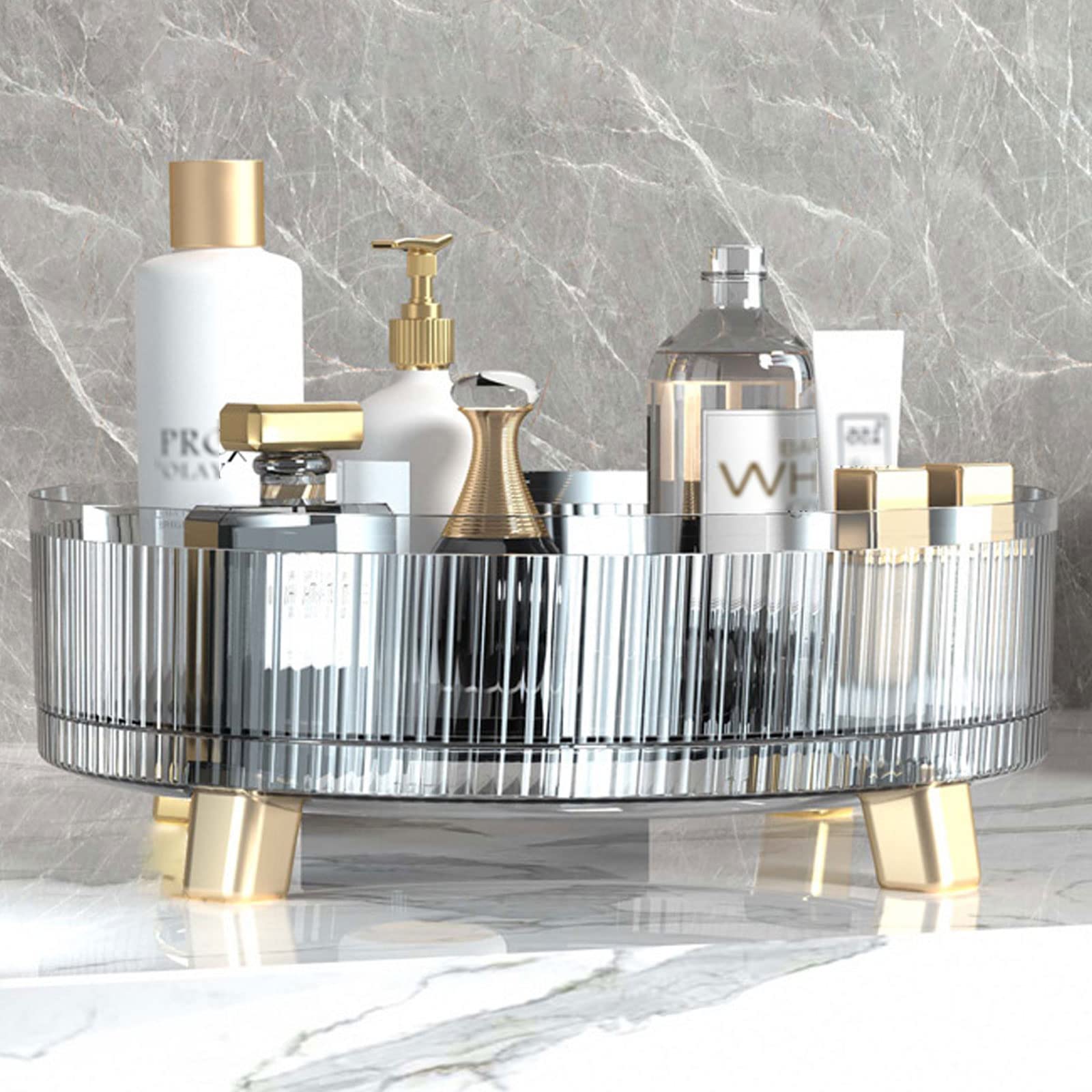 Plateau tournant Lazy Susan rotatif à 360 ° en plastique transparent rond pour maquillage, cuisine, salle de bain, salle de bain, coiffeuse et plus encore