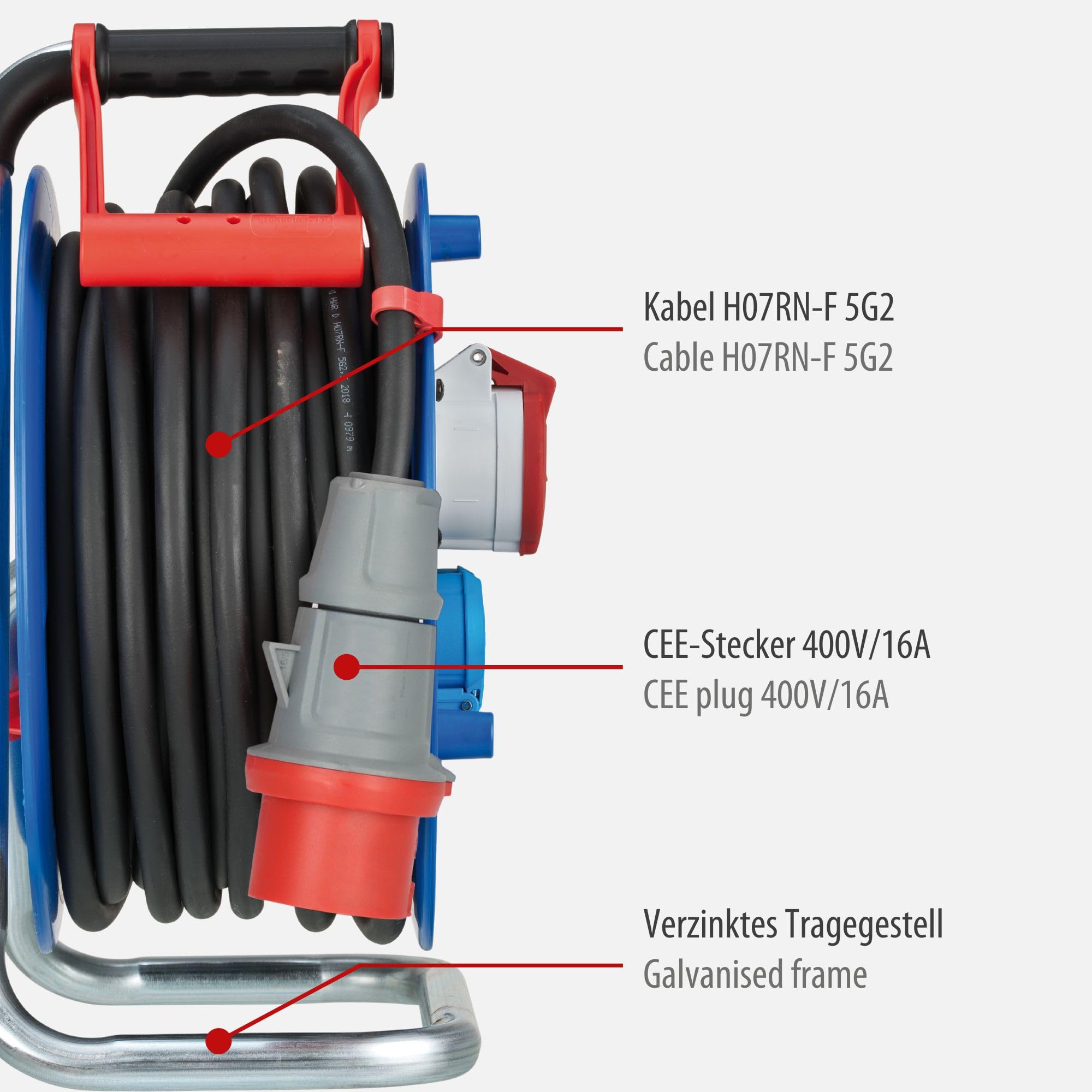 Brennenstuhl Garant CEE 1 IP44 Industrie-/Baustellen-Kabeltrommel (30m Kabel in schwarz, Spezialkunststoff, Baustelleneinsatz und ständiger Einsatz im Außenbereich, BGI 608, Made in Germany) blau
