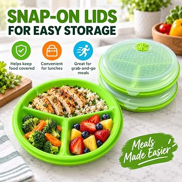 BNYD Portion Control Plate, Meal Prep Lunch Travel Container (Set of 3)