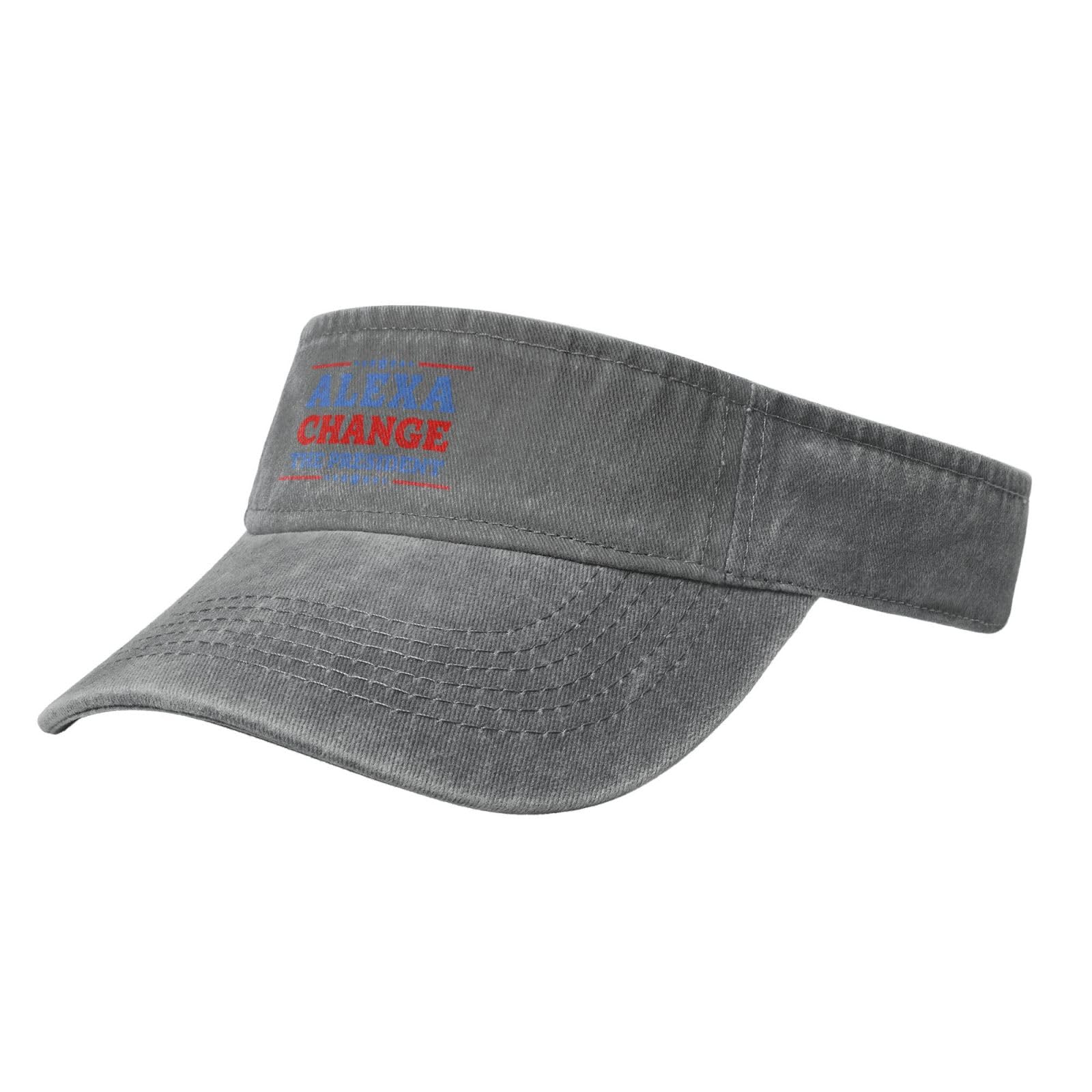 Alexa, Change The President Denim Visor Hat Unisex Golf Sports Empty Top Cap for Outdoor Activities Gray