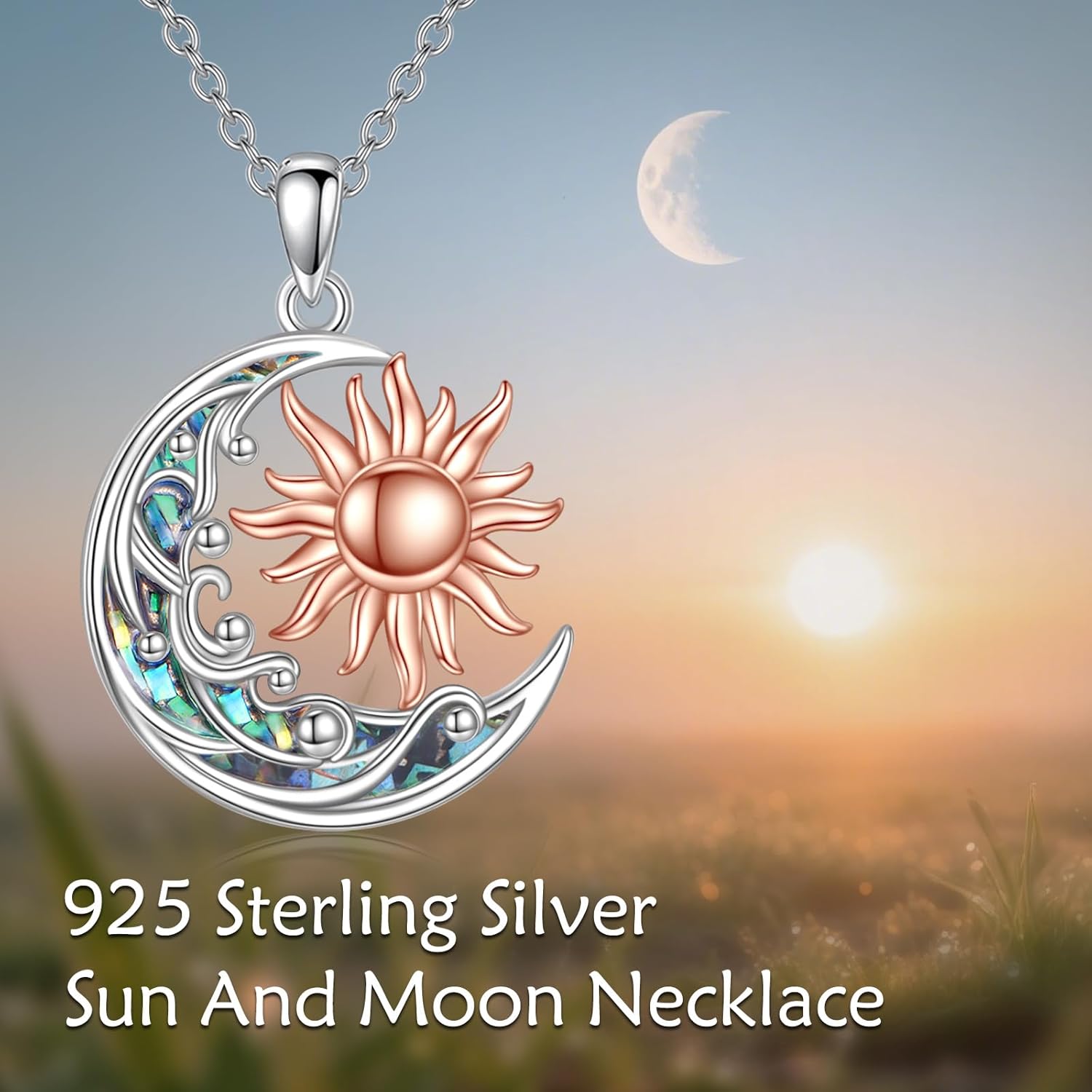Sun and Moon Necklace 925 Sterling Silver Sun Moon Pendant Necklace for Women - Image 6