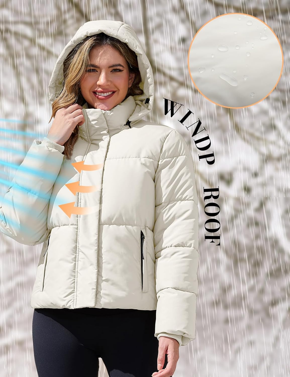 PEHMEA Women's Winter Cropped Puffer Jacket, Full Zip Thicken Short Coat with Detachable Hood - Image 2