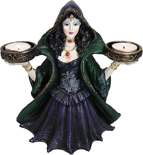 Ebros Gift Hocus Pocus Toil and Trouble Grand High Witch Astral Hechicera Doble Votiva Estatuilla Portavelas 9.5 pulgadas de alto acento macabrro de
