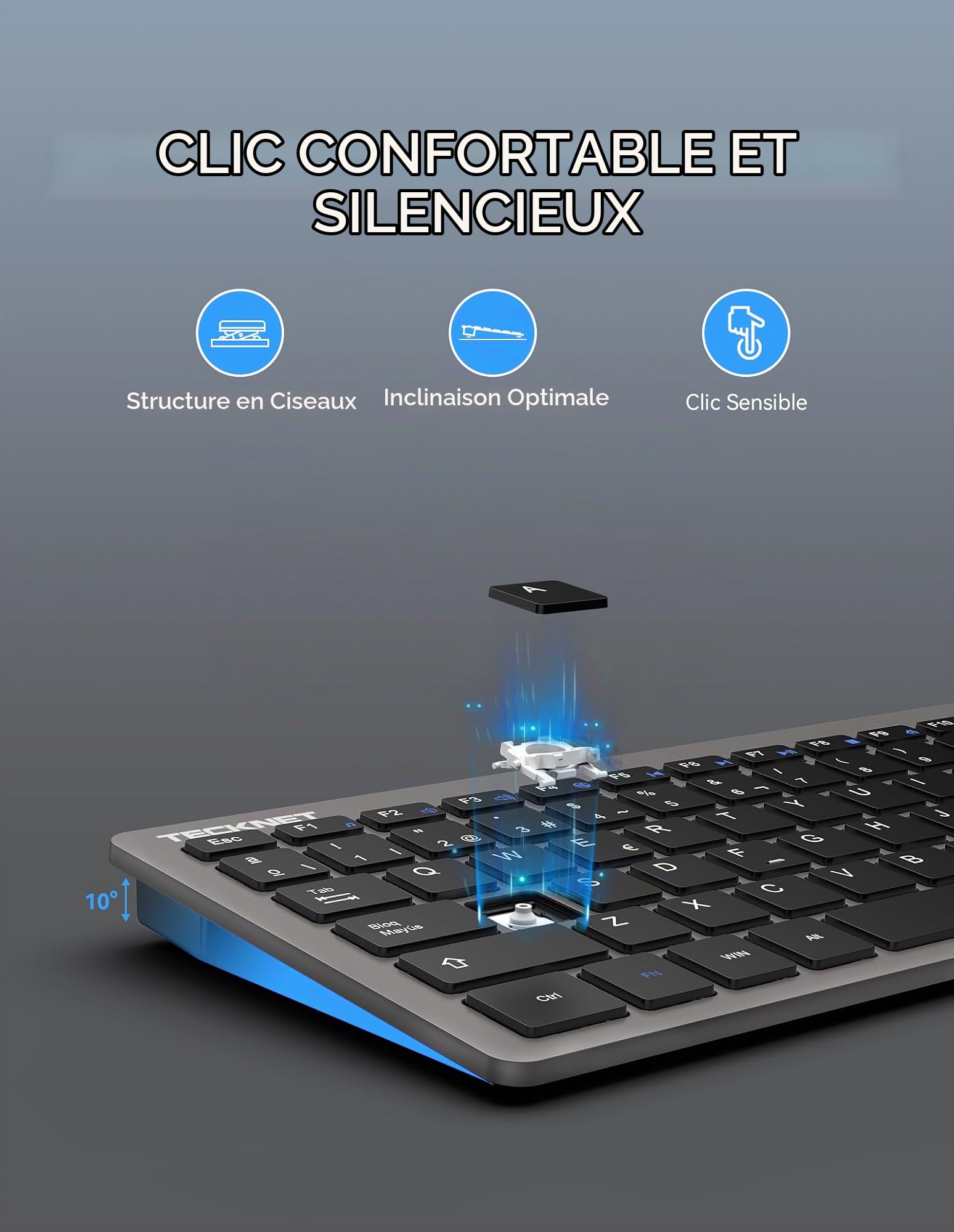 TECKNET Mini Clavier sans Fil Espagnol, Clavier Ultra-Souple USB sans Fil pour Ordinateur Portable, Smart TV Android, Ordinateur Portable