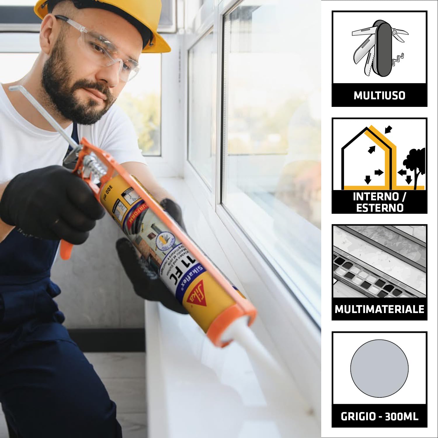 SIKA - Sigillante adesivo universale - Sikaflex 11 FC Purform, Grigio - Incolla e sigilla in un solo gesto con la nuova tecnologia Purform per una casa perfetta - 300ml