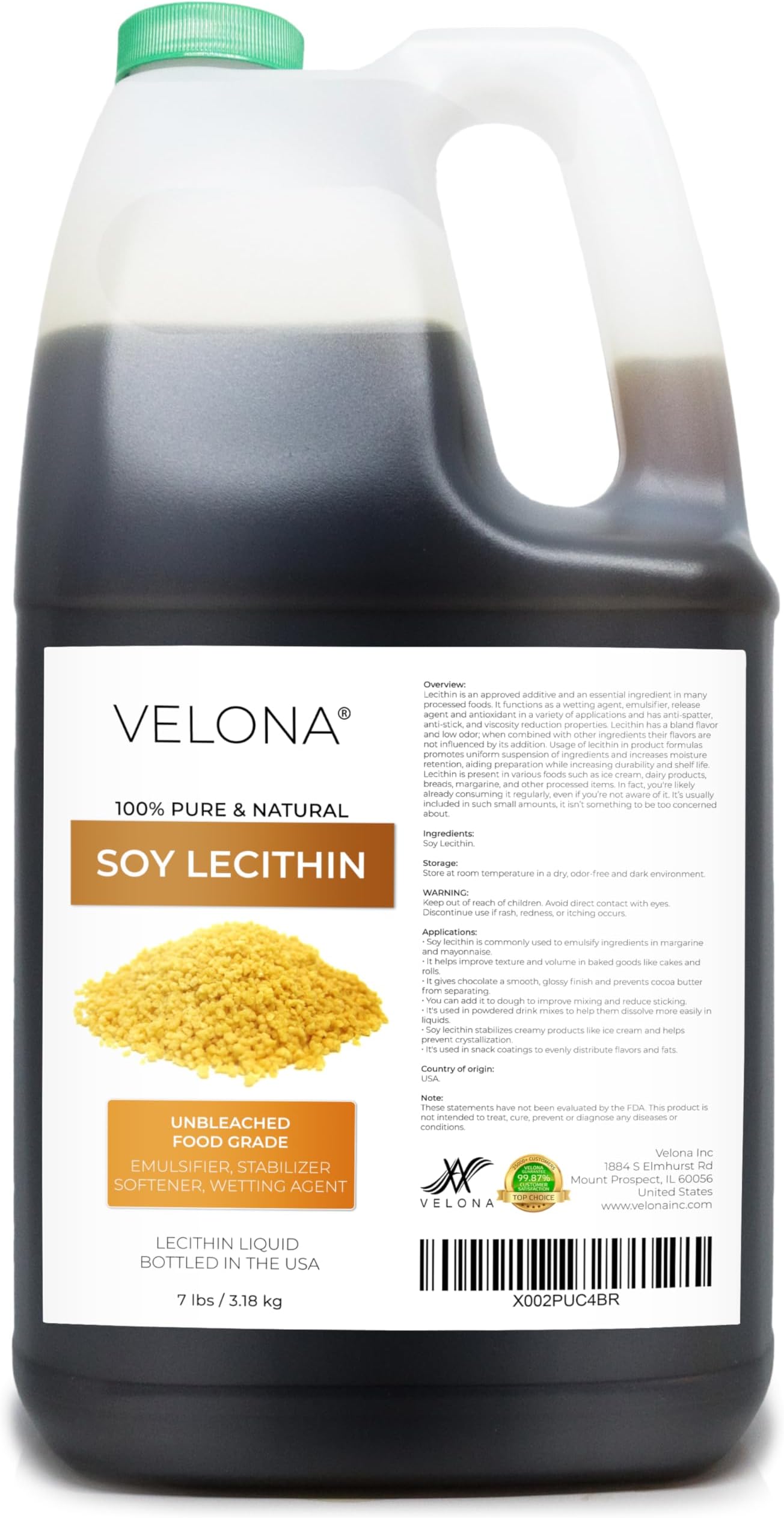 velona Liquid Soy Lecithin 7 lb | Food Grade | Unbleached| Emulsifier, Stabilizer, Softener, Smoother, Wetting Agent | Use Today - Enjoy Results