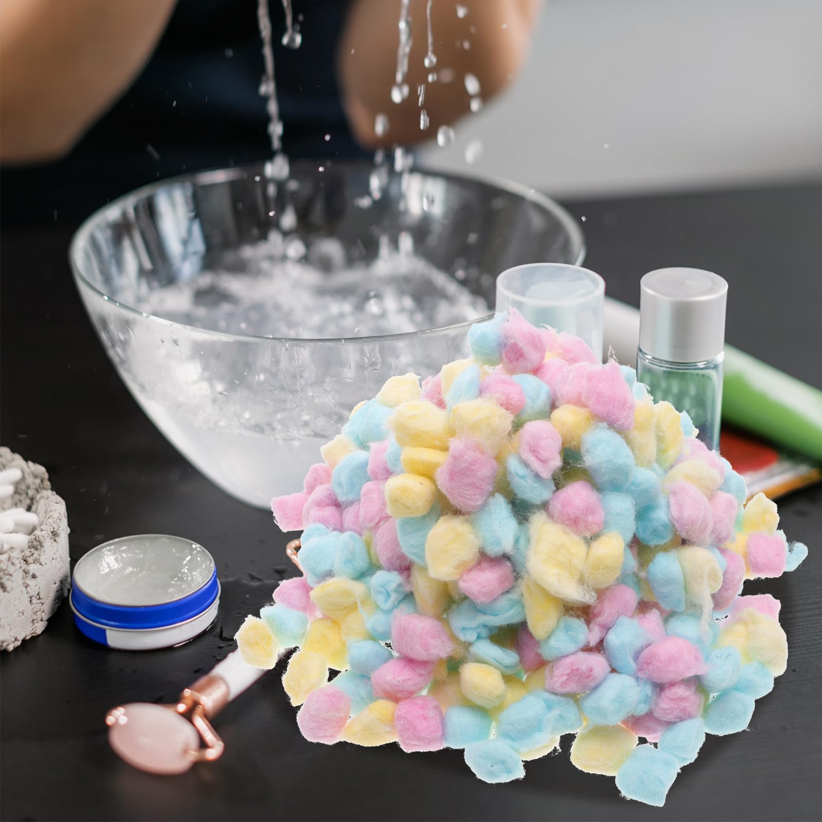 Luxshiny Boules de Coton Colorées pour Bébé Paquet Unique 500G Nettoyage du Visage et Démaquillage Rose Jaune Bleu