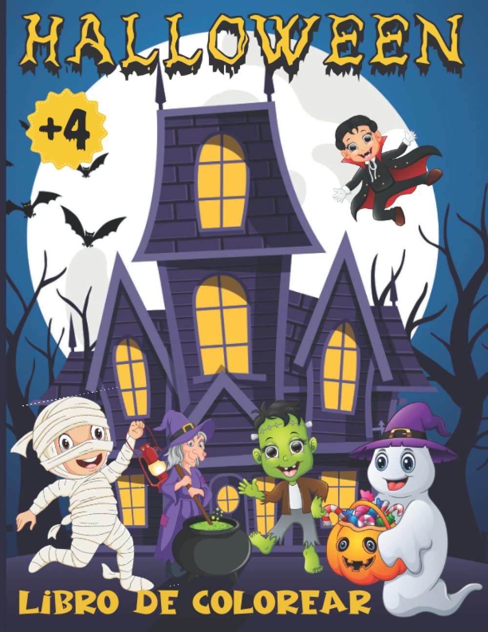Halloween Libro de Colorear Para Niños 4-8 años: Cuaderno de colorear y pintar para niños y niñas infantil con 50 lindos dibujos | Regalo para Niños de Fiesta de Halloween