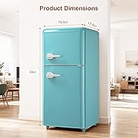 Vista 2 de Retro Mini Fridge with Freezer 4.0 Cu. Ft, Small Refrigerator with 7 Level Adjustable Thermostat, Compact Classic Dual Door Fridge Removable Glass