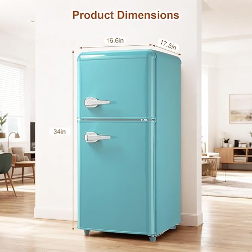 Miniatura 2 de Mini refrigerador retro con congelador de 4.0 pies cúbicos, refrigerador pequeño con termostato ajustable de 7 niveles, refrigerador compacto