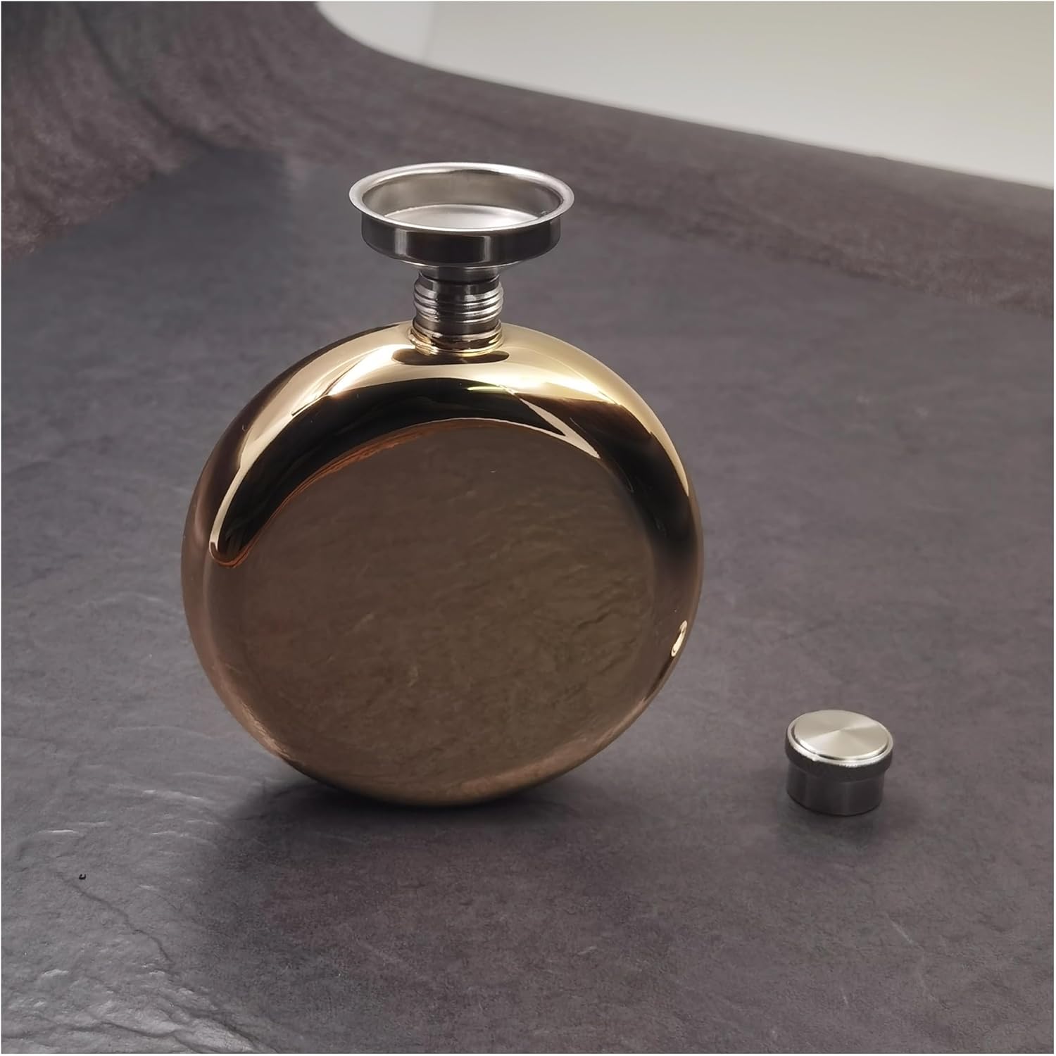 5oz Round Gold Plated Hip Flask with Funnel