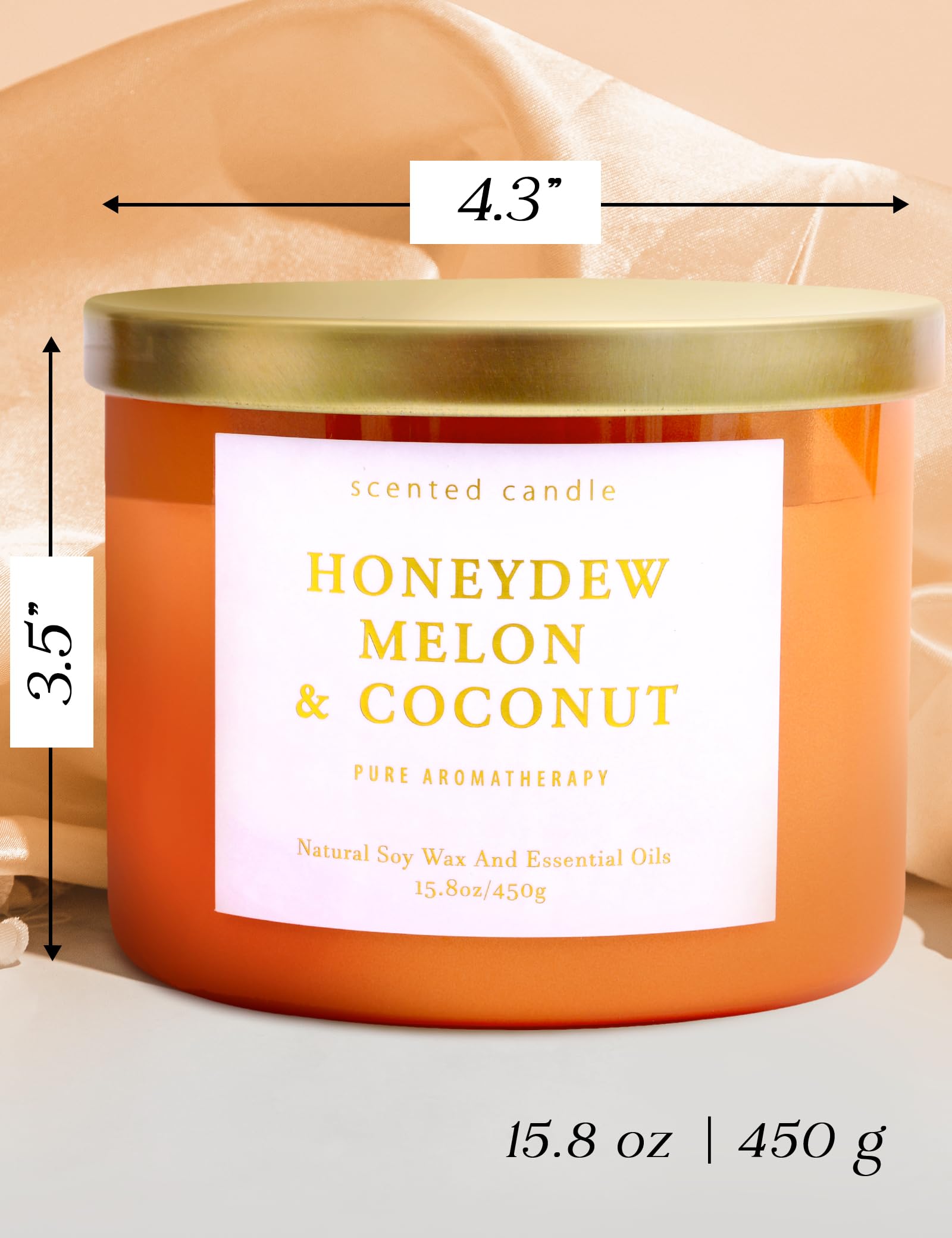 Honeydew - Vela de soja con aroma a melón y coco – Vela de soja grande con aroma de verano de 3 mechas – Velas relajantes de frutas tropicales para el hogar de 15.8 onzas, velas de aromaterapia para 4