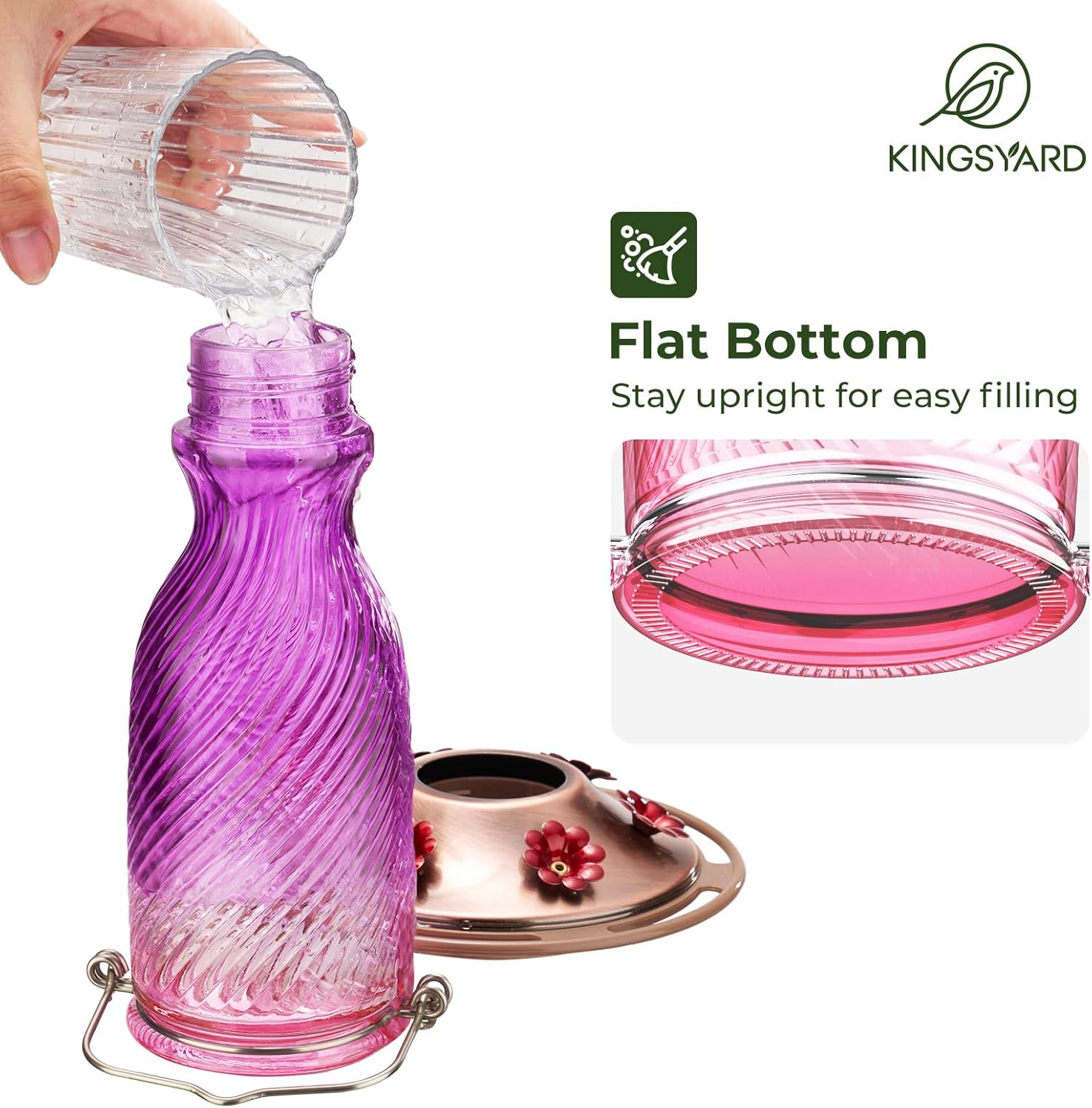 Kingsyard Glass Hummingbird Feeders for Outdoors, 24 oz Hummingbird Nectar Feeder for Outdoors Garden Yard D�cor, 6 Feeding Ports, Ant Moat Included, Easy to Clean & Refill, Purple - Image 6
