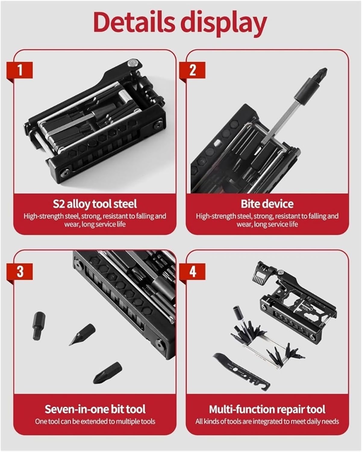 Bike MultiTool Bicycle Repair Tool Kit 38 In 1 Multitool With Chain Levers Hex Spoke Wrench Splitter & Crank Puller