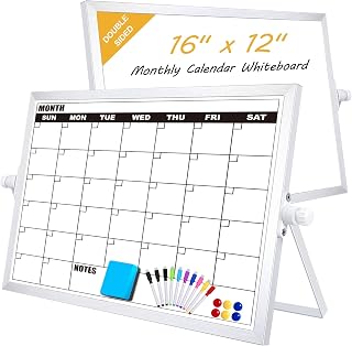 Calendar Whiteboard, Monthly Dry Erase Board, Small Desk White Board
