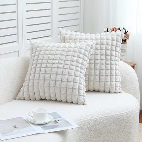 Miniatura 3 de HPUK Fundas de almohada cuadradas de felpa de piel sintética de 18 x 18 pulgadas, fundas de almohada decorativas y esponjosas para sala de estar,