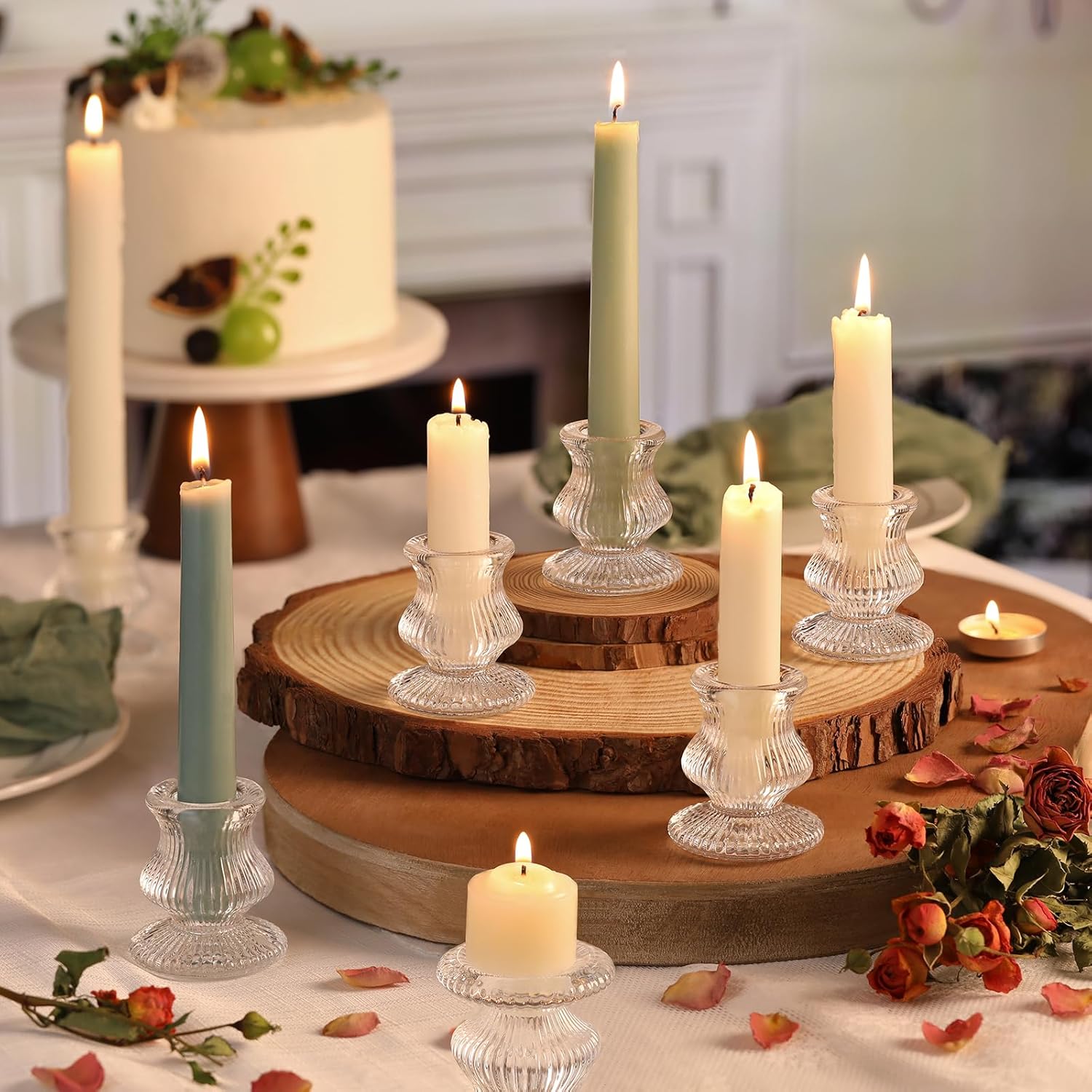 Volens Glass Candlesticks Holders Set of 12, Clear Stripe Taper Candle Holders for Pillar Candles, Taper Candles, Ideal for Wedding Table Centerpiece, Party, Festival and Home Decoration - Image 5