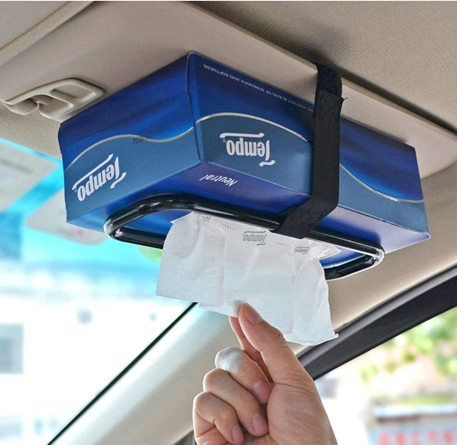ECVV Car Tissue Paper Box Holder Auto Rear Seat Headrest Support Hold Clip Sun Visor Tissue Box Holder,Car Mount Organizer (Black)