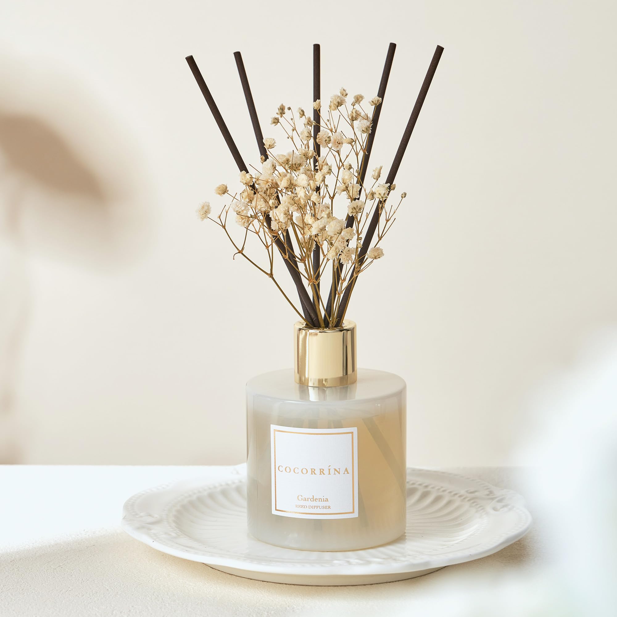 Cocorrína Set di diffusori a bastoncini, diffusore Gardenia da 200 ml con 8 bastoncini di profumo per la casa, per camera da letto, bagno, soggiorno, casa e ufficio