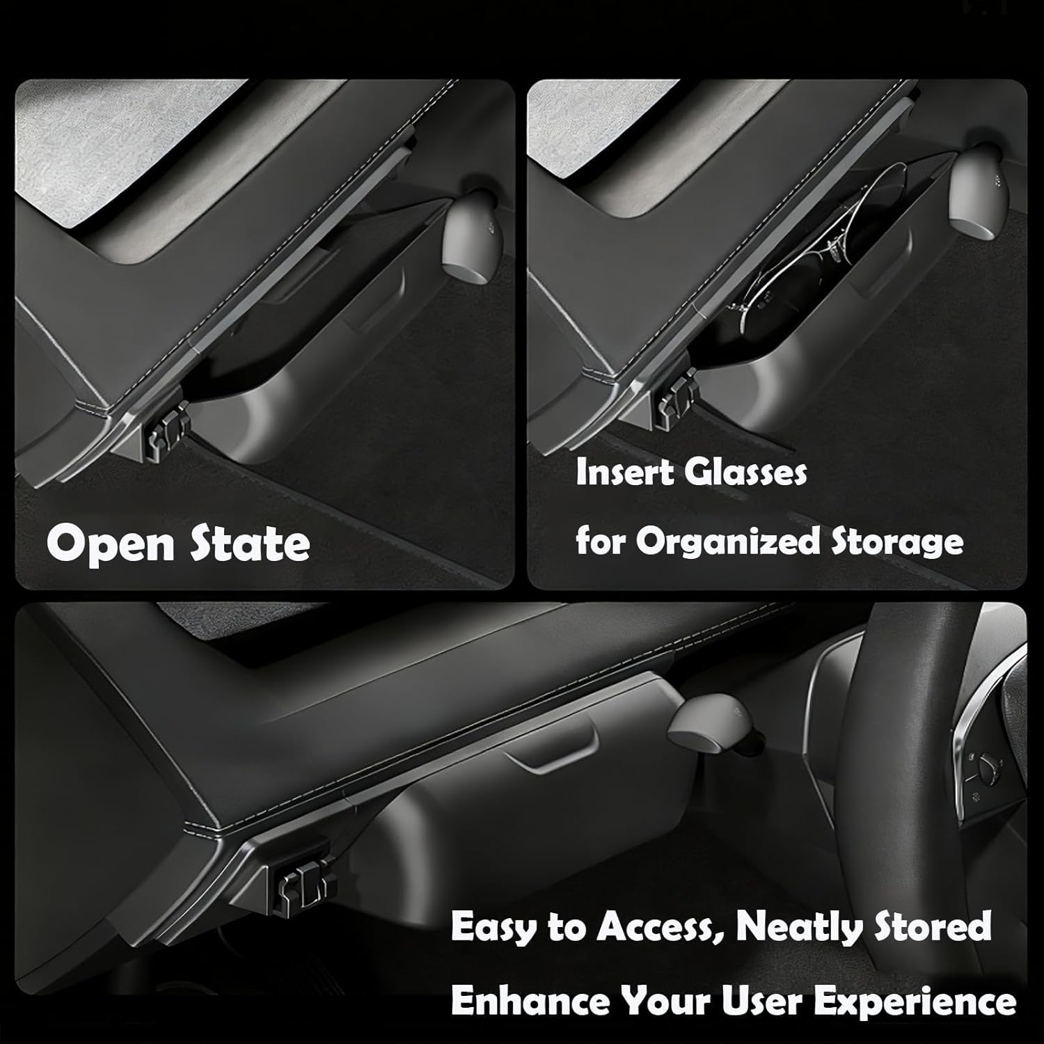 2-in-1 Sunglass Holder & Car Cup Holder for Tesla Model Y Premium 2025-2026 Durable ABS Dashboard Organizer, Easy Installation(Flocked)