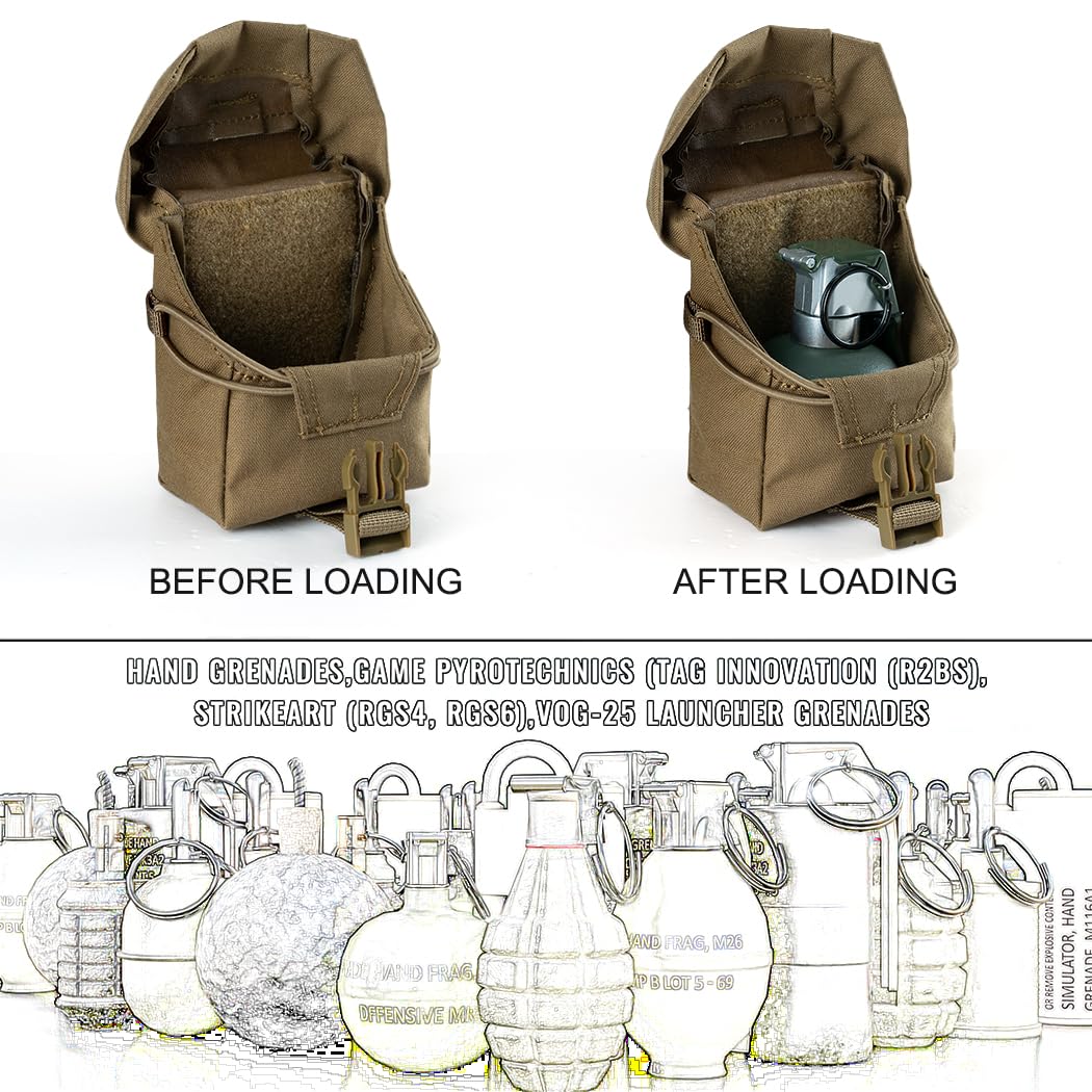 IDOGEAR Pochette de Grenades Tactiques Molle Pochette d'outils Ultility EDC Mini Sac de Rangement à la Taille avec Fonction Ajustable(Coyote Brown)