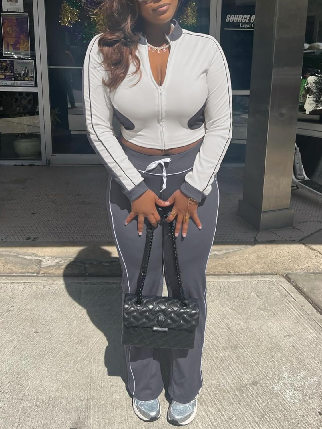 Uni Clau Women 2 Piece Jogging Sets Tracksuit Bodycon Outfits Long Sleeve Fall Sweatsuit Zip Up Crop Top workout sets - Image 2