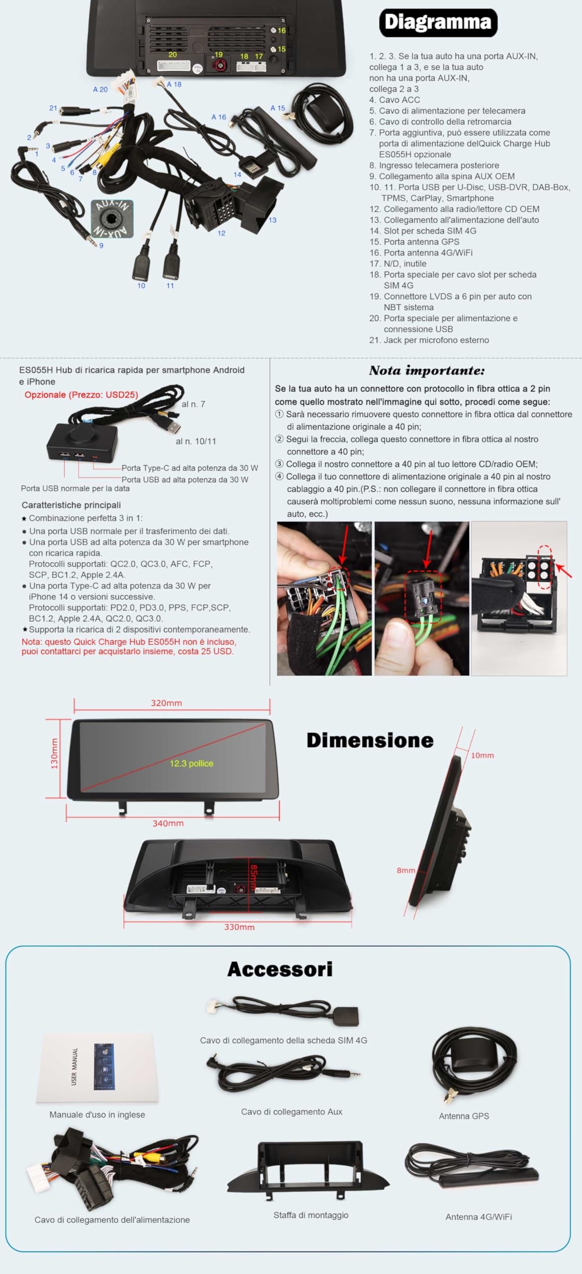 12,3" 8-Core 8GB+128GB Android 15 Autoradio Navigatore GPS per BMW Serie 3 F30 F31 F34 Serie 4 F32 F33 F36 M3 F80 M4 F82 Sistema NBT iDrive CarPlay Android Auto Bluetooth 5.1 WiFi iDrive Canbus DSP 2K