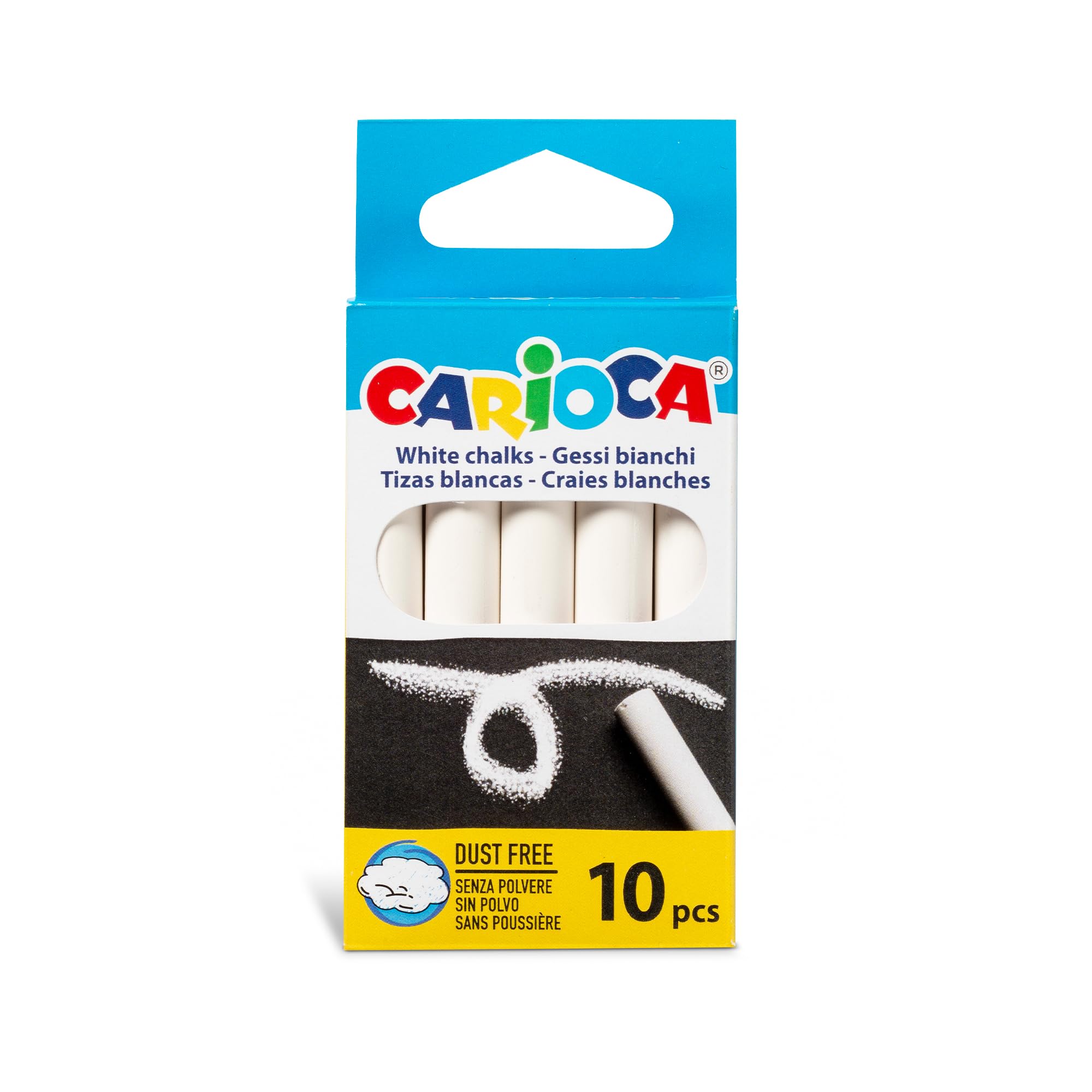 Carioca - Gessi Bianchi, Confezione da 10 Gessi Standard, Senza Polvere
