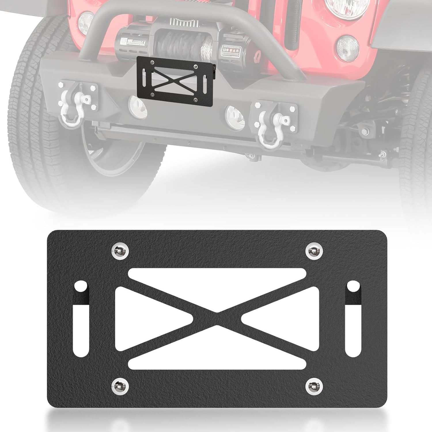 Flip-Up Universal Winch License Plate Frame Compatible with 10" Hawse Fairlead, Front License Bracket Holder Relocation, Bumper Winch Mount Roller, Fit for Most Off-Road Cars, Pickup Trucks SUVs