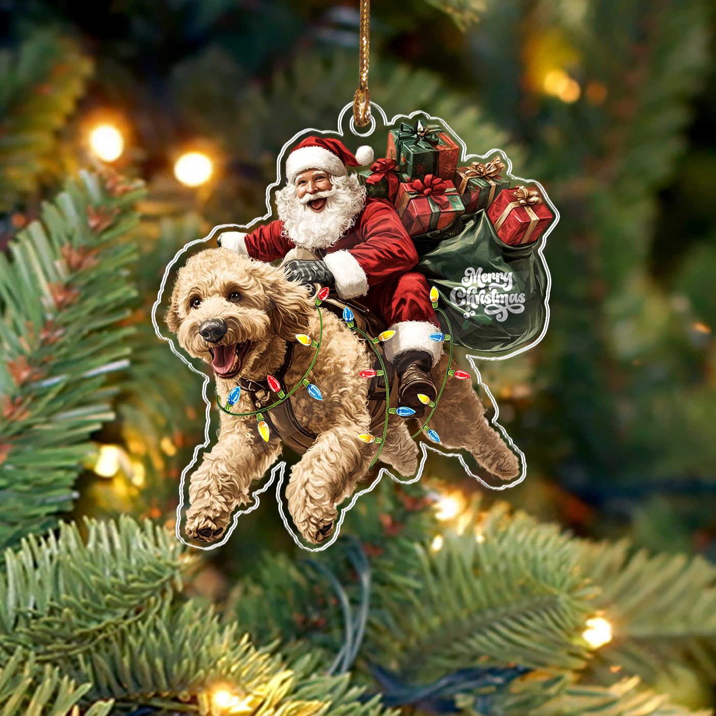 BEETHIS Funny Goldendoodle Santa Christmas Ornament 2026 – 2D Flat Acrylic Santa and Dog Car Hanging Ornament Decoration – Hilarious for Dog Lovers – Unique Goldendoodle Xmas Decor 3.5''